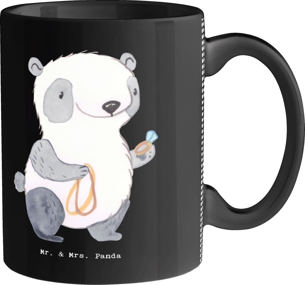 Mr. & Mrs. Panda Pott Goldschmied Herz - Schwarz - Geschenk, Schmuckgeschäft, Tasse, Juwelier, Becher, Schmied, Goldschmuck, schöne, Kaffeetasse,...