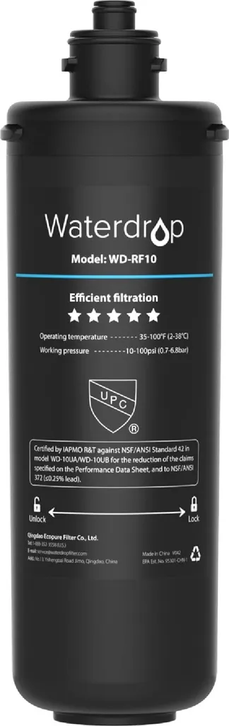 WD-RF10 Waterdrop Filtre sous évier 30000L : Eau sans chlore et sédiments