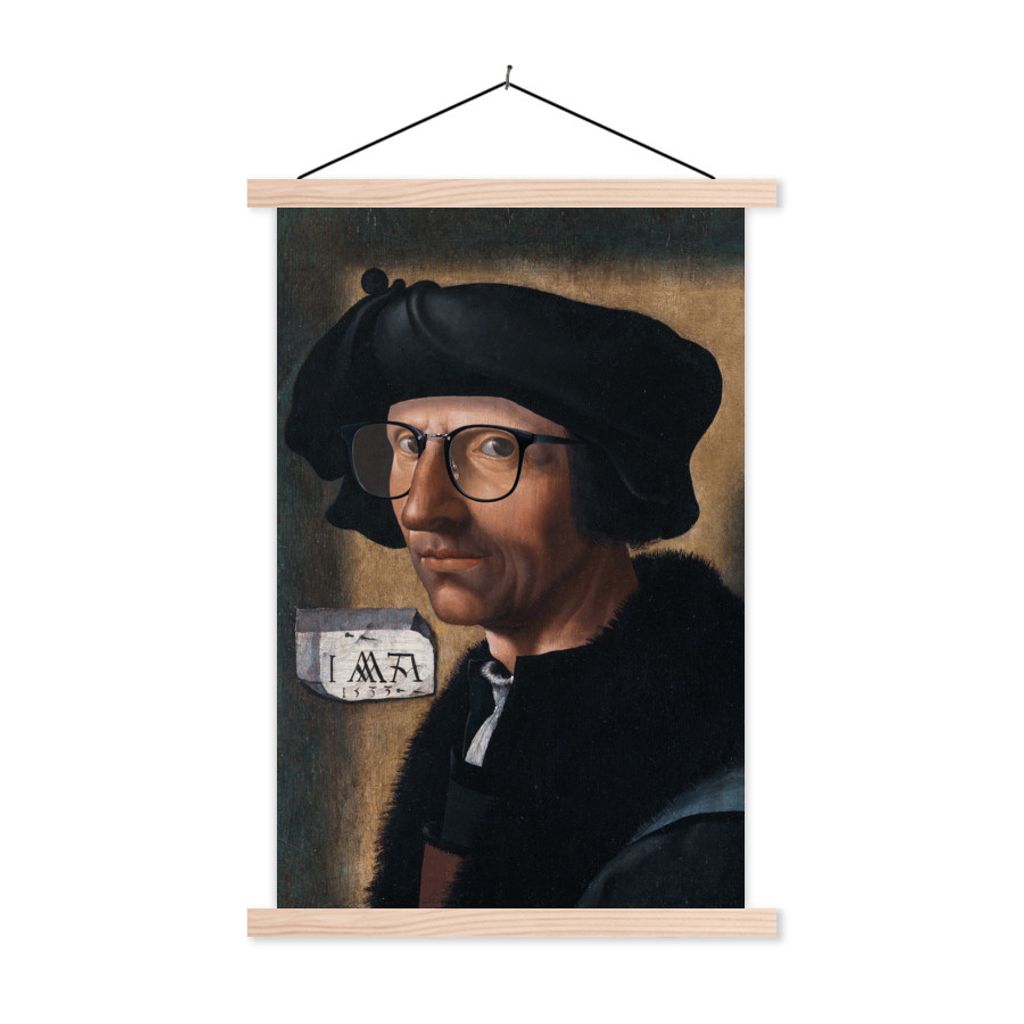 MuchoWow Textilposter Selbstporträt - Jacob Cornelisz van Oostsanen - Brille 60x90 cm mit holzfarbenen Rahmen - Textil