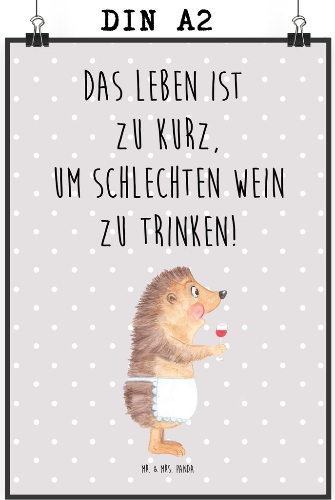 Mr. & Mrs. Panda Bild Igel Wein DIN A2 - Grau Pastell - Produktbild 