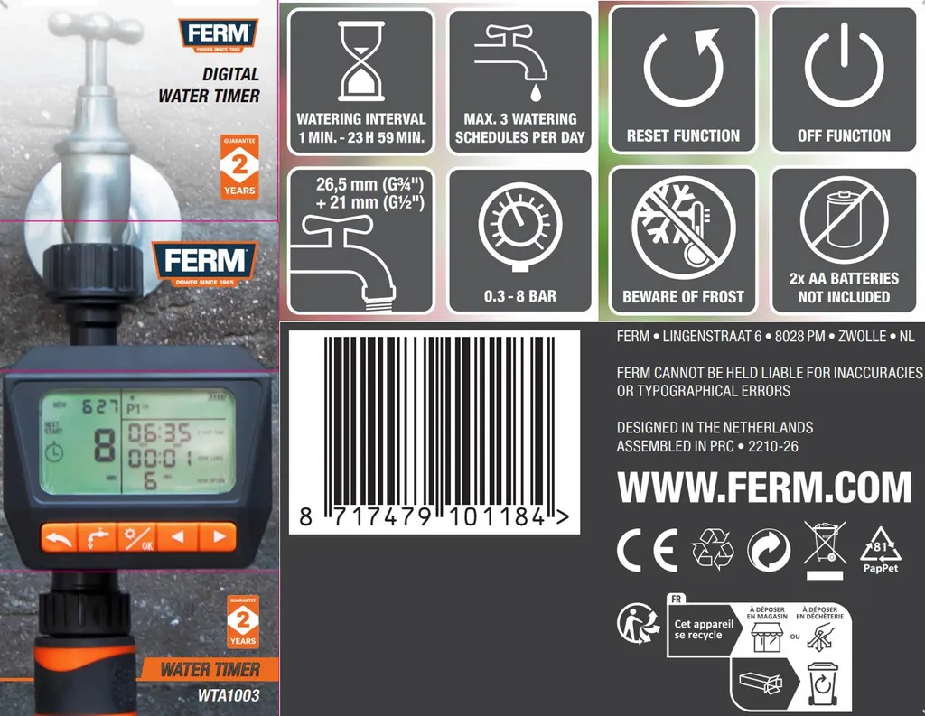 Minuteur d'arrosage numérique Ferm WTA1003 avec écran LCD et programmation - 6