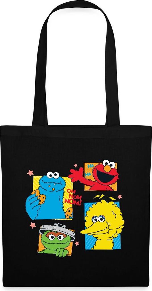 Spreadshirt Sesamstraße Cookie Bibo Elmo Oscar Stoffbeutel, One size, Schwarz