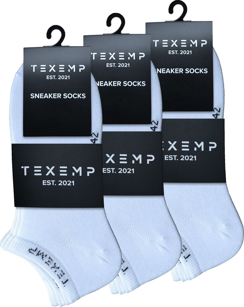TEXEMP Sneaker Socken Damen & Herren 10 Paar Baumwolle Freizeit Sport Kurz | B215 - 43-46 - Weiß - 15er Pack