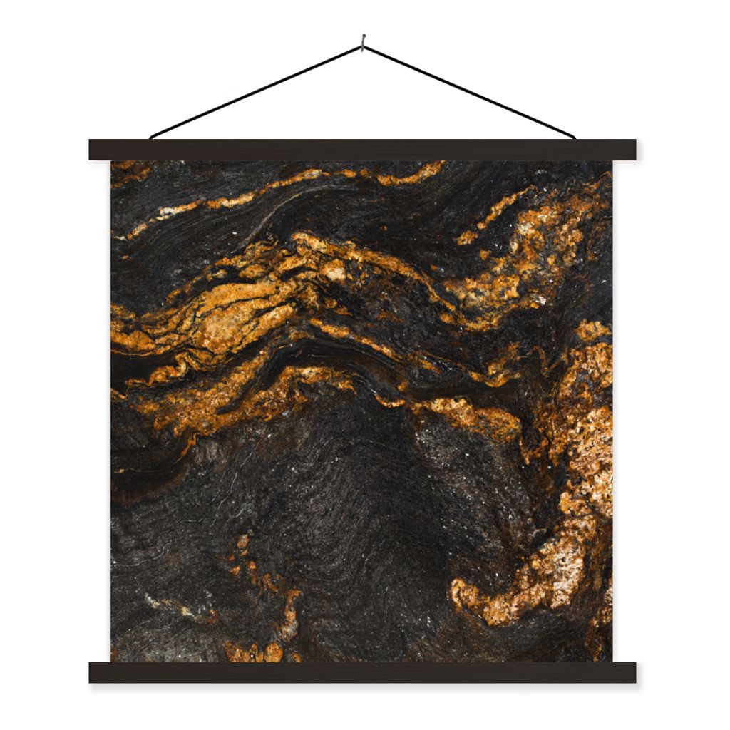 MuchoWow Textilposter Marmor - Limette - Schwarz - Gold - Marmoroptik - Luxus 120x120 cm mit schwarzem Rahmen - Aufhängungsset