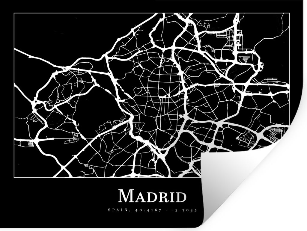 MuchoWow Wandtattoo Wandsticker Wandaufkleber Madrid - Karte - Stadtplan 120x90 cm Selbstklebend und Repositionierbar - Aufkleber