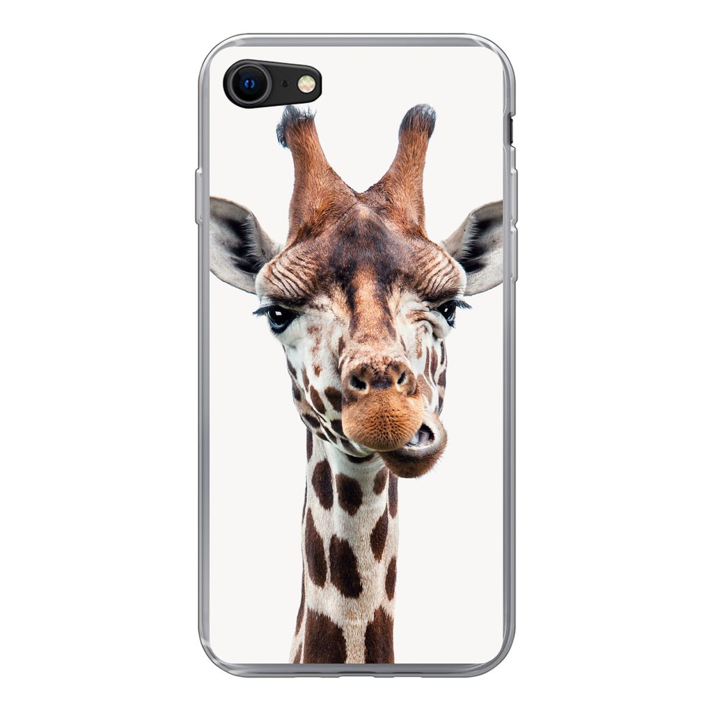 MuchoWow Handyhülle Schutzhülle Hülle für iPhone 8 Jungen - Giraffe - Tiere - Kopf - Porträt - Kind - Mädchen Silikon Softcase Handy Hülle...