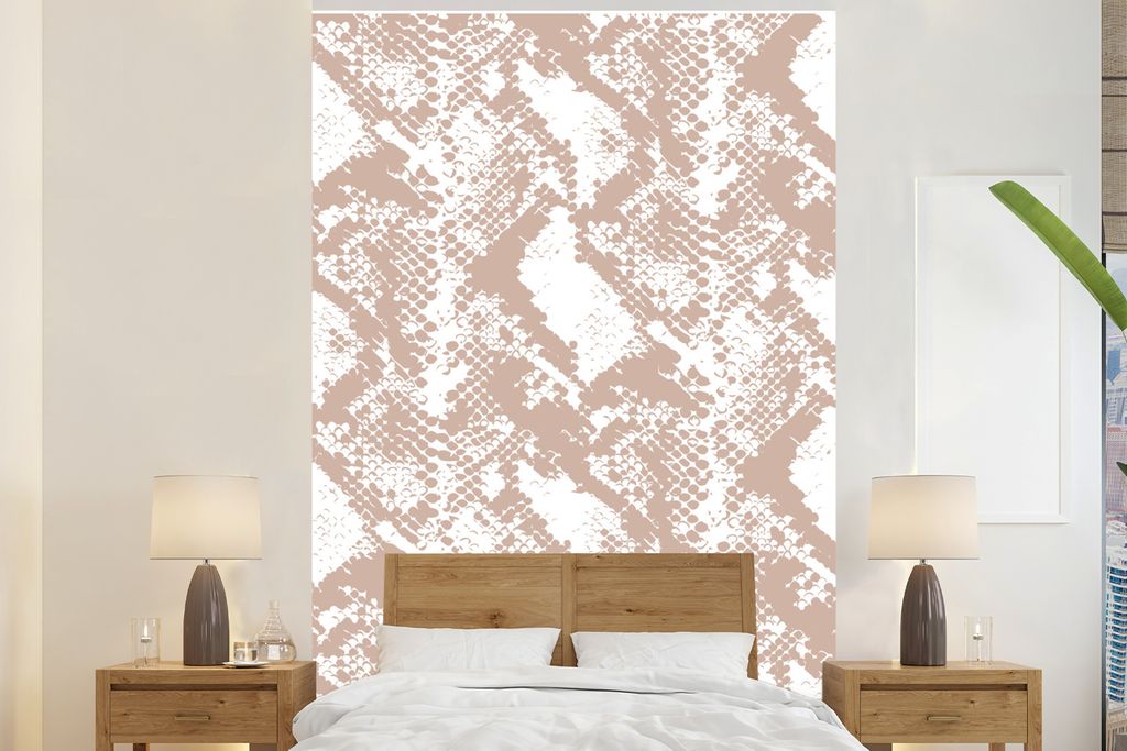 MuchoWow Fototapete für Wohnzimmer oder Schlafzimmer Wandtapete Vinyl Motivtapete Tiermuster - Schlange - Form - Pastell - 225x350 cm - Schlafzi...