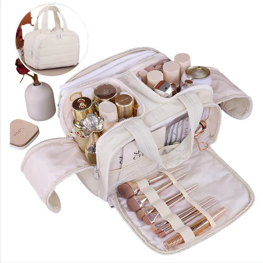 Borsa Porta Trucchi INF Beige: Grande Capacità e Scomparti