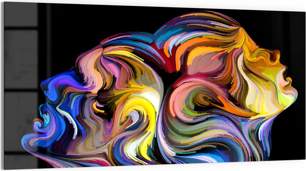 DEQORI Glasbild Echtglas 100x50 cm 'Liebespaar Kopf an Kopf' Wandbild Bild modern Deko