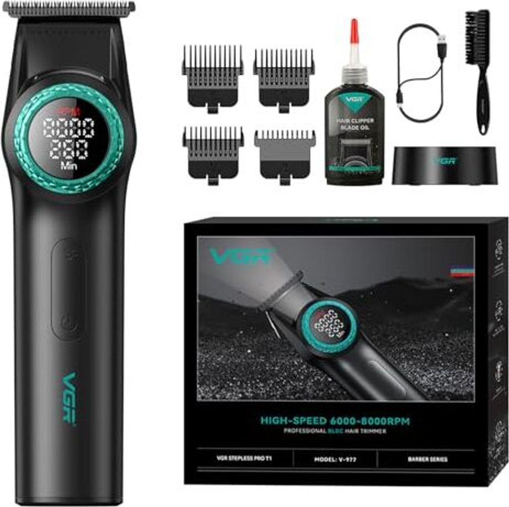 VGR 977 Professioneller Haarschneider für Männer, 8000 U/min T-Blade Trimmer, Kabellose Friseerschneider mit Nullabstand, Wiederaufladbare