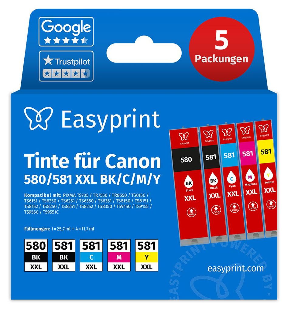 NUOVO: Easyprint Cartucce d'inchiostro per Canon 580/581 Immagine del prodotto 