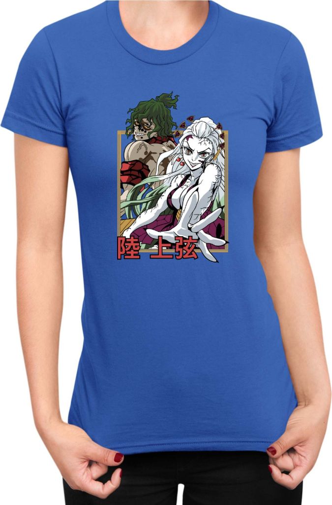Damen T-Shirt Japan Anime Manga Demon Anime Slayer Daki & Gyutaro, Lady 2XL / Blau