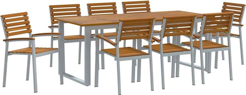 Garten Essgruppe 9 pcs Grau Massivholz Akazie