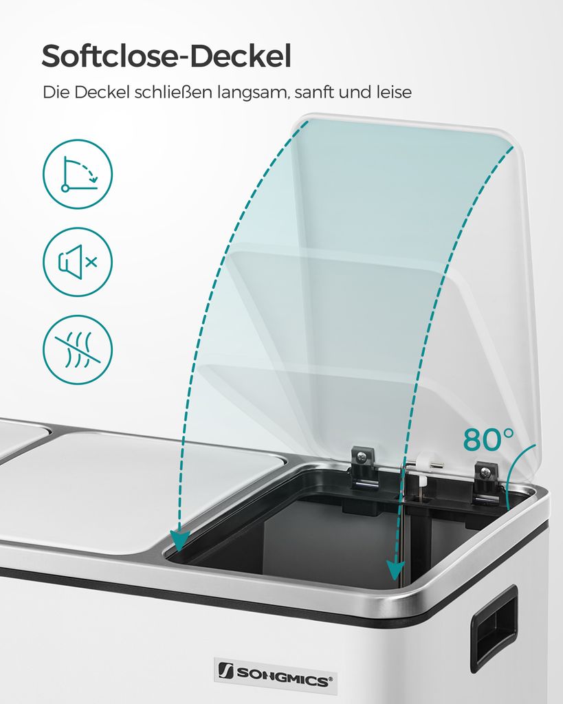 SONGMICS Mülleimer Mülltrennsystem, 3 x 18 L, ergonomisch, Produktbild 5