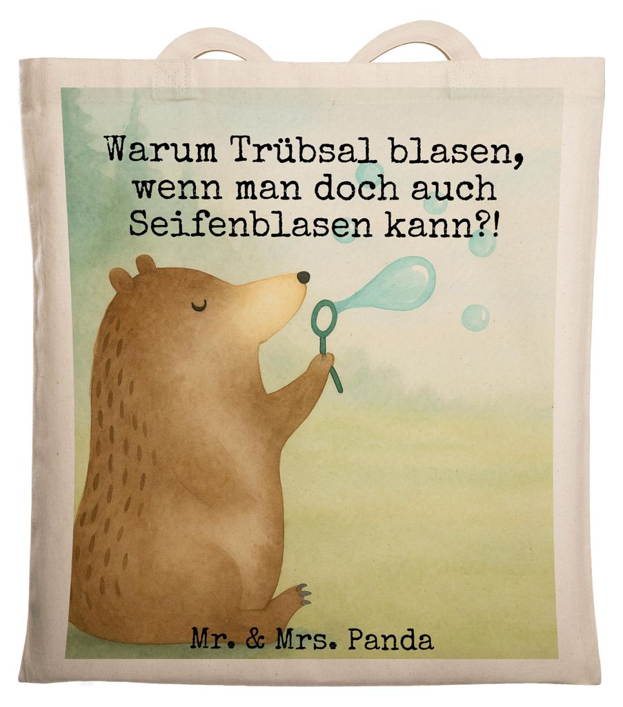 Mr. & Mrs. Panda Tote Bag Bär Seifenblasen Design - Weiß - Geschenk, Tasche, Jutebeutel, Lustig Sein Glücklich Traurig Happy, Shopping, Teddy, E...