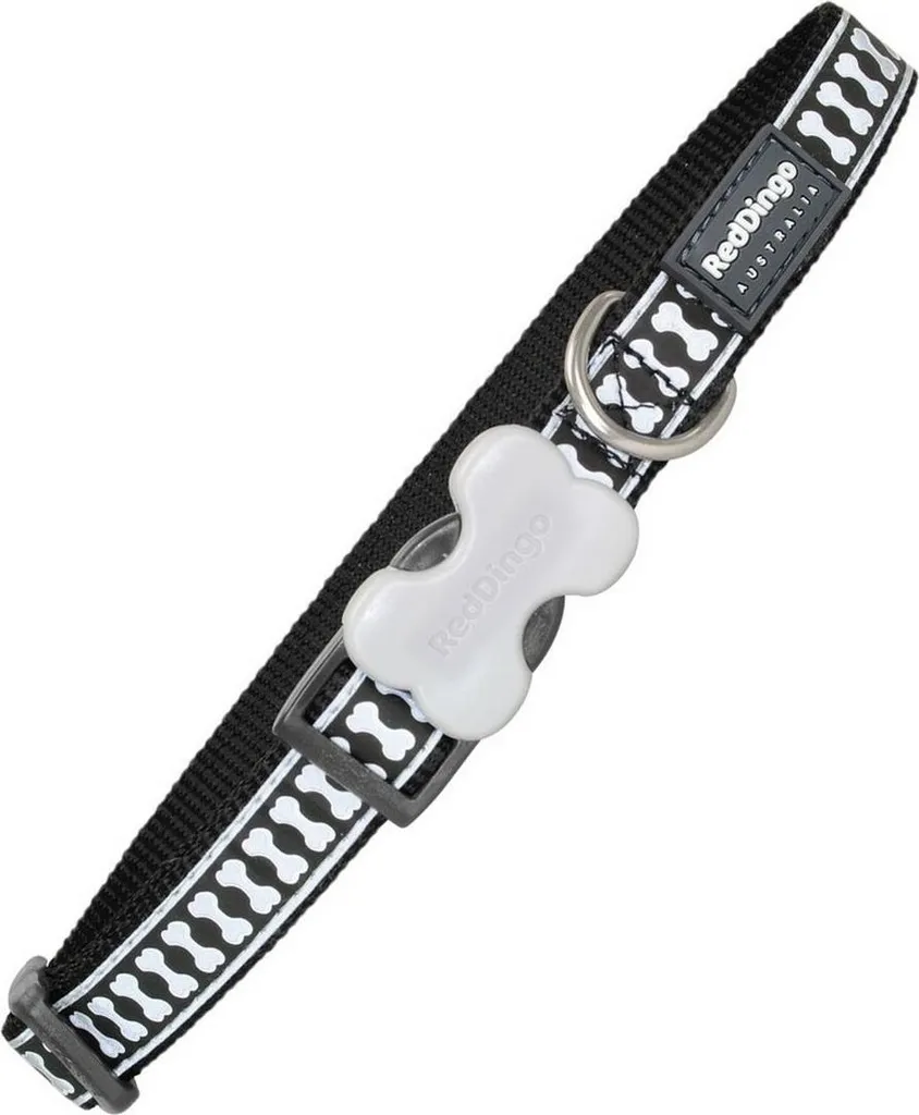 Red Dingo Reflective Bone Collare Nero 24-37cm | Sicurezza Notturna