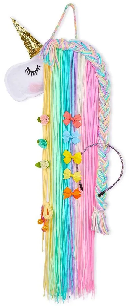 Organiseur barrettes licorne et porte-nœuds cheveux avec pompons doux