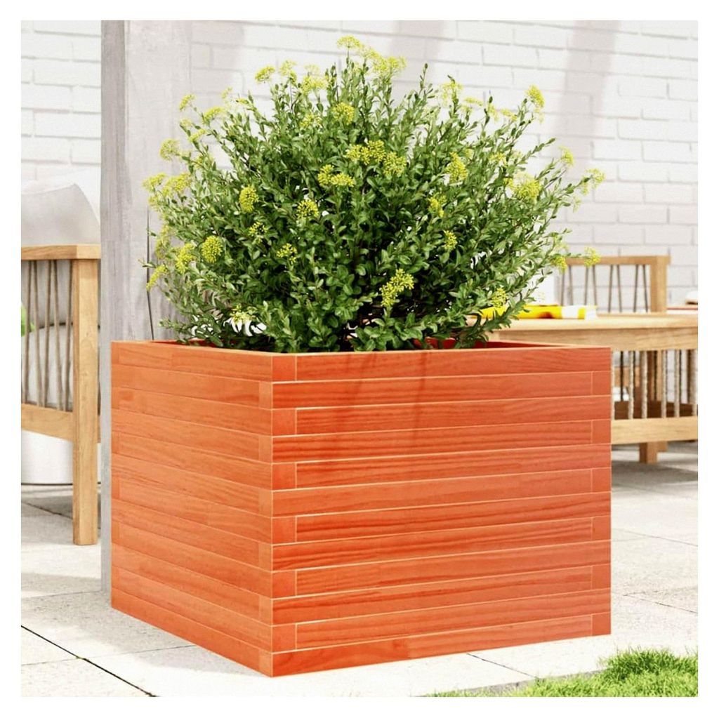 Pflanzkübel Wachsbraun 60x60x45,5 cm aus Kiefernholz, Blumentopf für Garten, Terrasse und Balkon