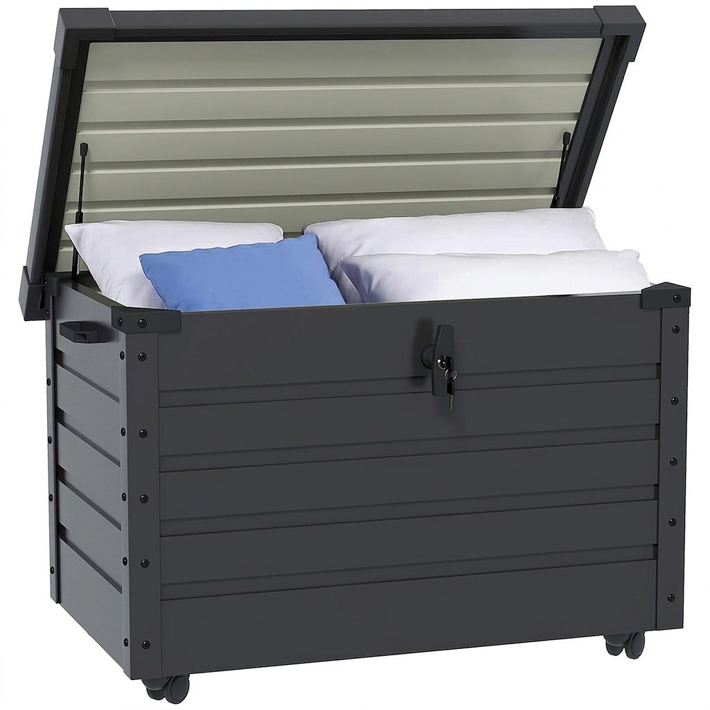 Auflagenbox Gartenbox Kissenbox wasserdicht - 4 Rollen, 100x62x65 cm, Dunkelgrau
