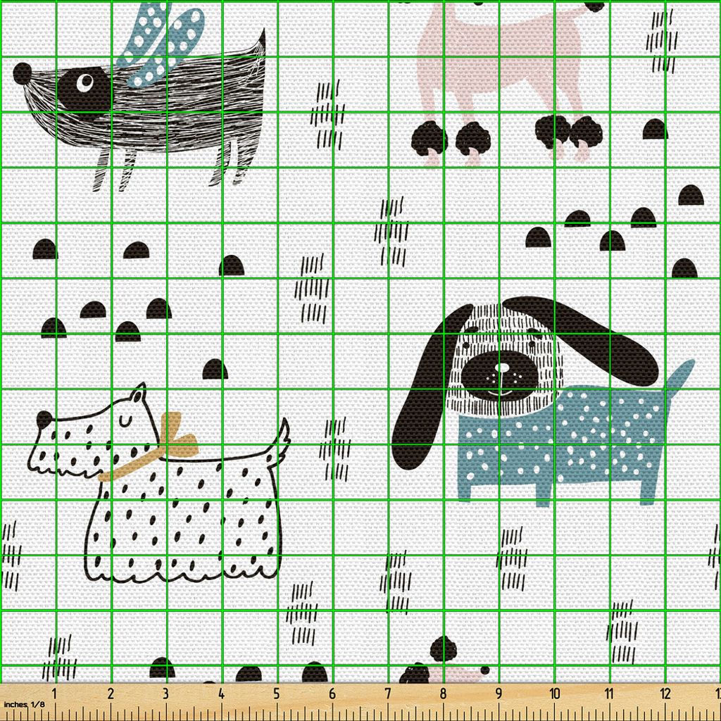 ABAKUHAUS Hunde Gewebe als Meterware, Scandinavian Artkunstmuster mit Sketchy Doodled Canine Tiere Kinder Zusammensetzung, 2 M (148 x 200 cm), Mehr...