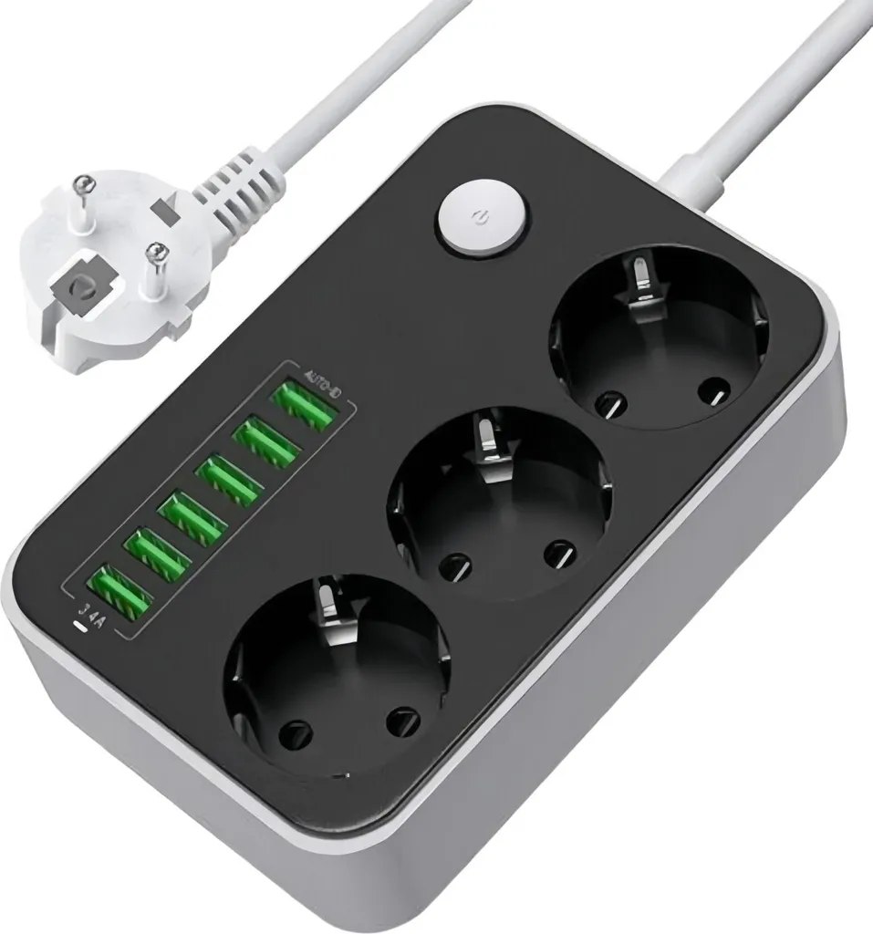 Ciabatta da Viaggio FORSMANO Compatta 6 USB Spina Piatta 1,6m