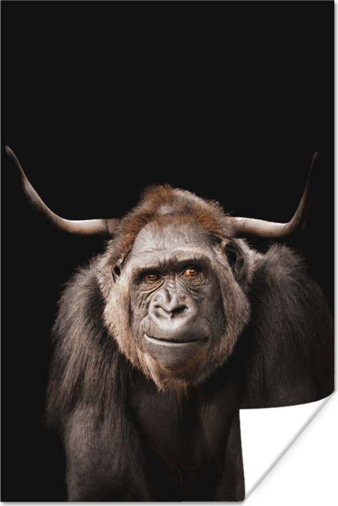 MuchoWow Poster Gorilla - Schwarz - Tier 60x90 cm - Wanddekoration