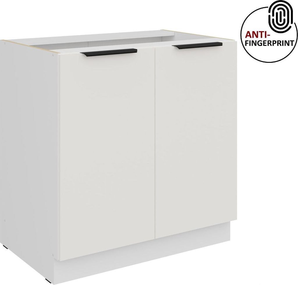 Küchen Unterschrank 80 cm Küche ARIA Weiss ultra matt + Weiss matt, hochwertige Fronten mit Anti Fingerprint Beschichtung Küchenzeile Küchenblock