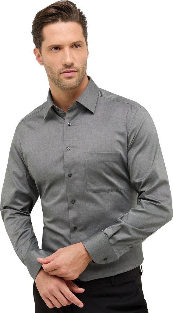 Eterna Hemd bedruckt grau Baumwolle normale Passform