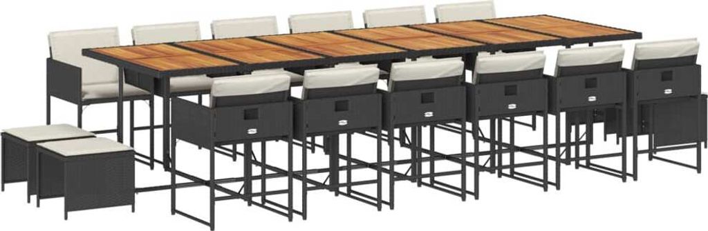 "Winter Sale" 17-tlg. Garten-Essgruppe mit Kissen Schwarz Poly Rattan - Gartenset Sitzgruppe Designermöbel 895075