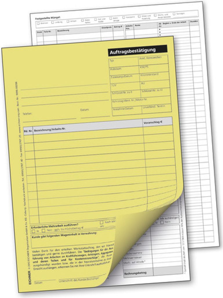 Werkstatt-Arbeitskarten, selbstdurchschreibend, inkl Auftragsbestätigung für den Kunden, Größe DIN A5, Arbeitspositionen 11, Verpackungseinheit...