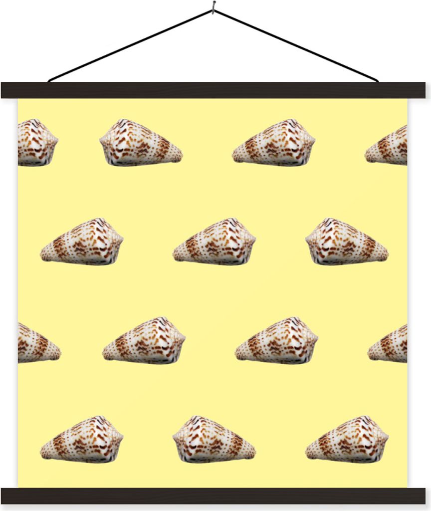 MuchoWow Textilposter Muscheln - Muster - Gelb - Sommer 120x120 cm mit schwarzem Rahmen - Aufhängungsset