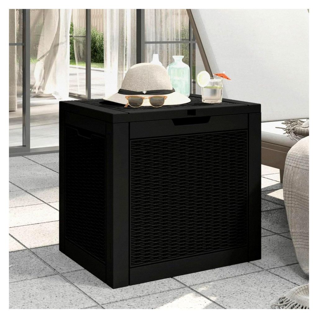 Gartenbox Schwarz 55,5x43x53 cm aus Polypropylen, Aufbewahrungsbox für Kissen und Gartenutensilien