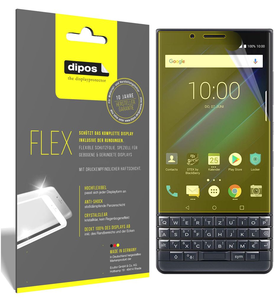 3x Blackberry Key 2 LE Schutzfolie Folie, 100% Displayabdeckung, dipos Flex