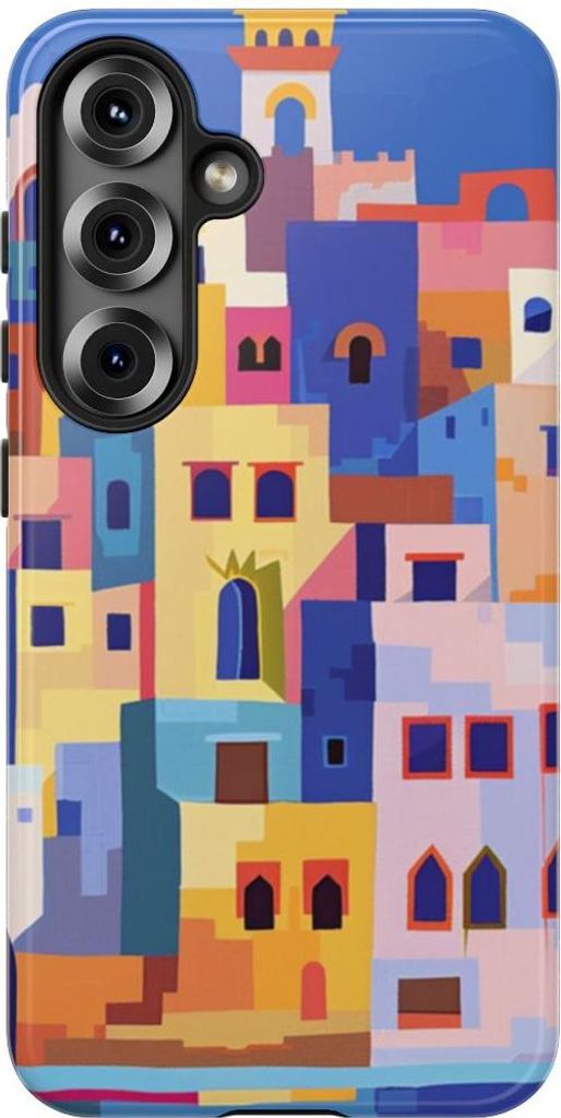 Bunte Küstenstadt-Illustration – Hülle Kompatibel mit Samsung Galaxy S25