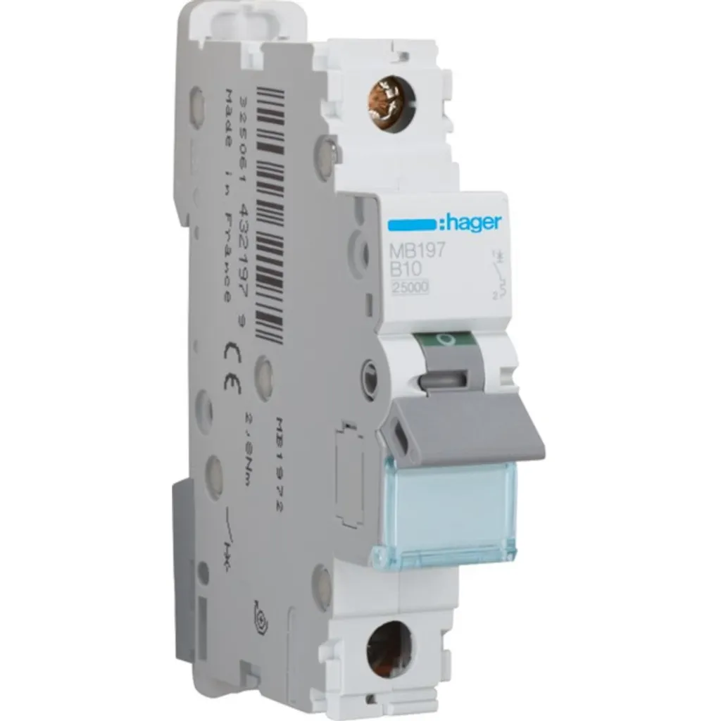 Disjoncteur divisionnaire 10A Hager MB197 Courbe B pour tableau nu