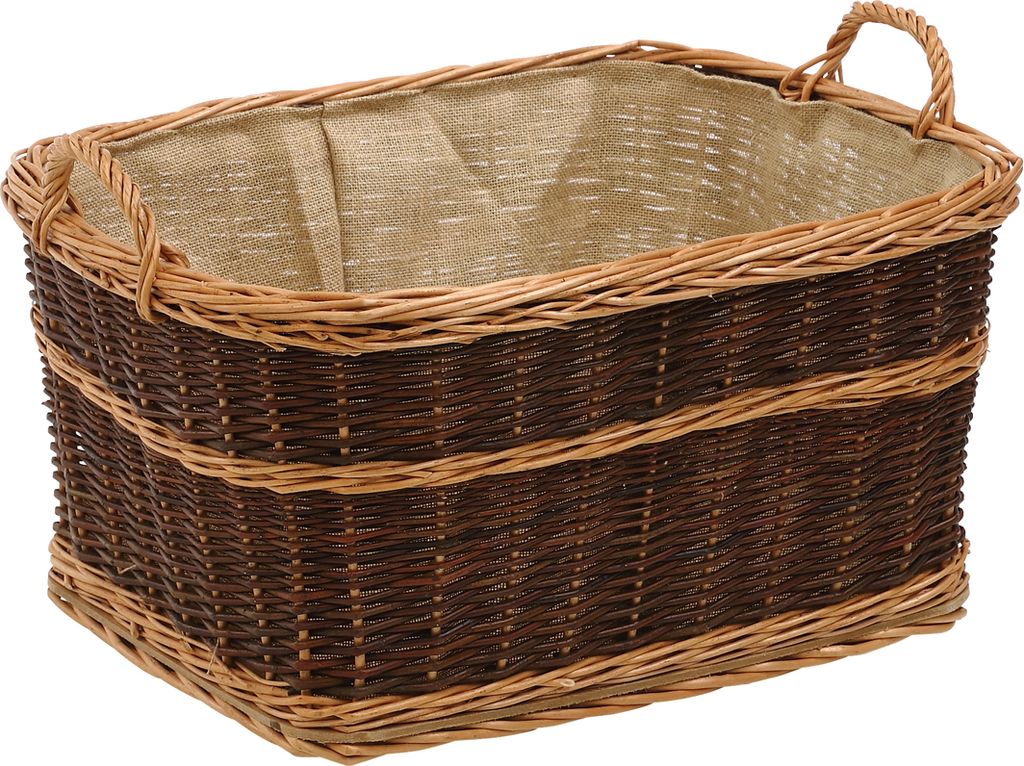 Dehner Kaminkorb, Holzkorb, mit Jute und 2 Tragegriffen, 60 x 40 x 47 cm, Weide, dunkelbraun