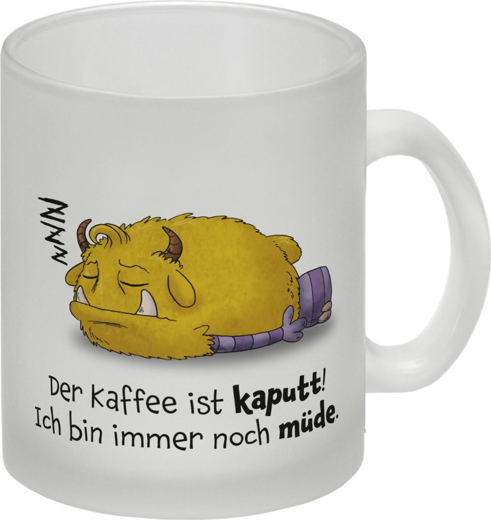 Freches Monster in gelb Glas Tasse mit lustigem Spruch