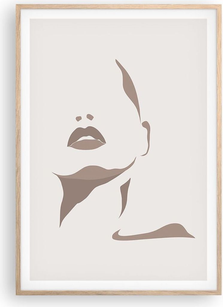 Gerahmtes Poster - Rahmen in heller Eiche - Boho Frau Mund - 70x100 cm - Wand Bild - Wanddeko - Wandbilder - Kunstposter - Wandposter - Bilderrahme...