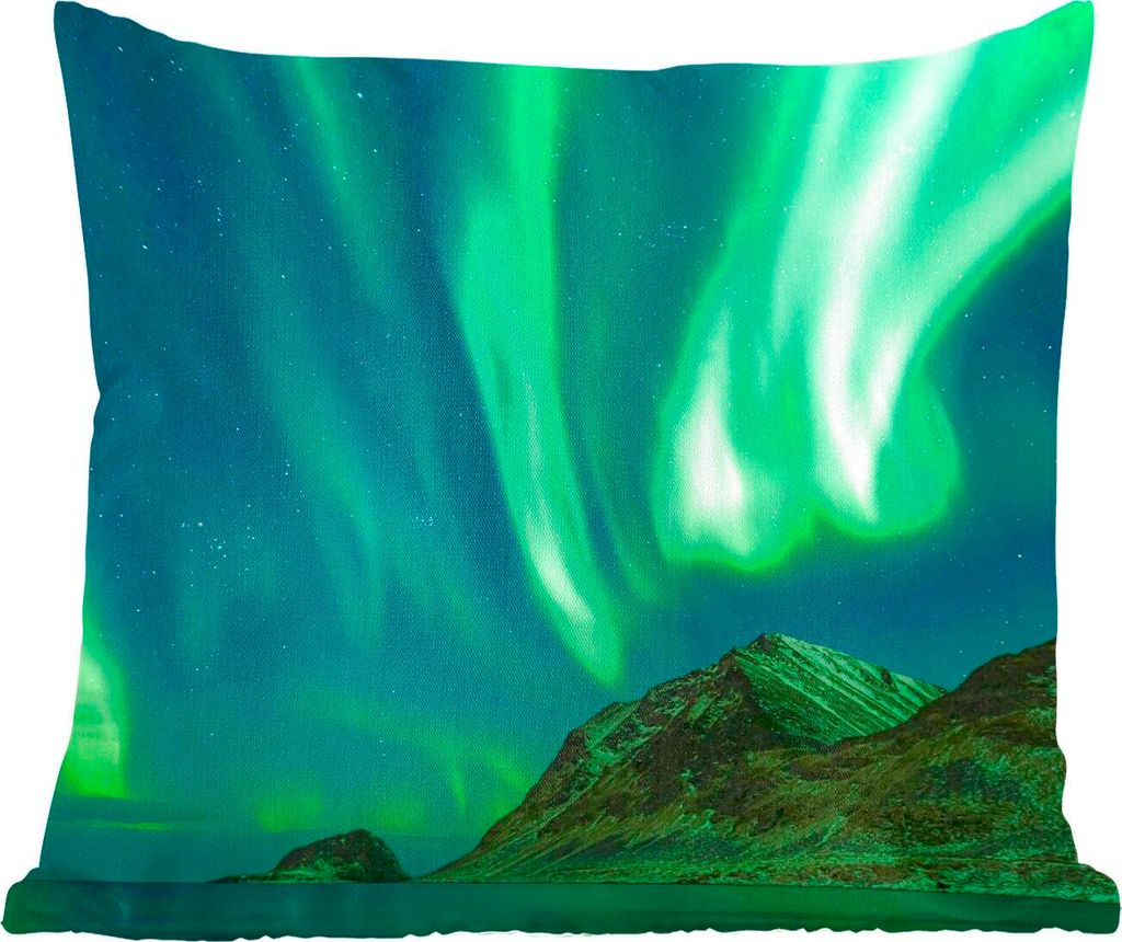 MuchoWow Zierkissen Sofakissen Wohnzimmer Dekokissen 60x60 cm Nordlichter - Sternenhimmel - Norwegen - Sitzfläche - Foto Polster
