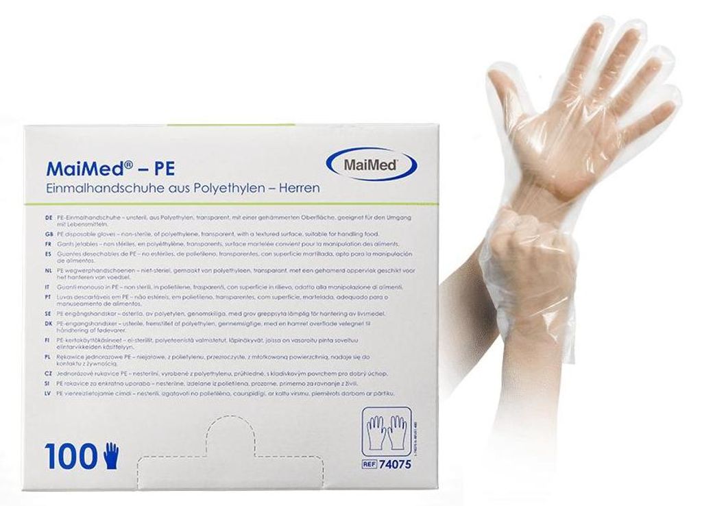 MaiMed-PE-unsteril, Nr. 2 Herren Einmalhandschuhe aus PE zu 100 St./Box | Packung (100 Stück)