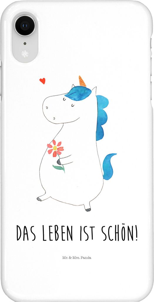 Mr. & Mrs. Panda Iphone XR Handyhülle Einhorn Spaziergang - Weiß - Geschenk, Handy Case, Premium Kunststoff, Gute Laune, Unicorn, Einhörner, Blumen