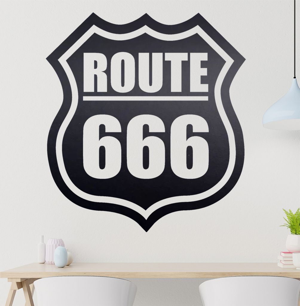 route 666 Wandtattoo in 6 Größen - Wandaufkleber Wall Sticker - Dekoration, Küche, Wohnzimmer, Schlafzimmer, Badezimmer