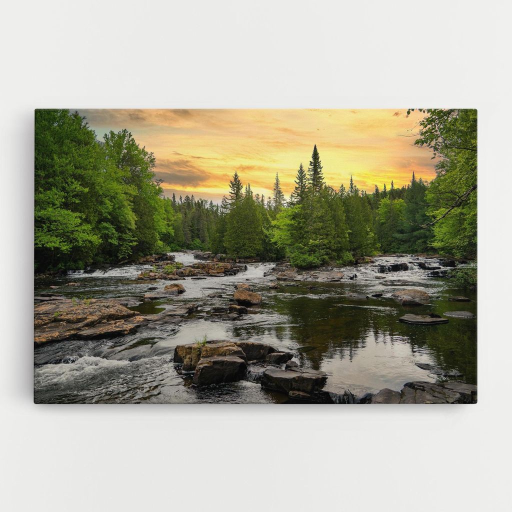 ARTHUB Leinwandbild 80x120 cm, Small River Forest | Wohnzimmerdekoration, Hängende Bilder, Wanddekoration, Heimdekoration, Landschaften, Wälder