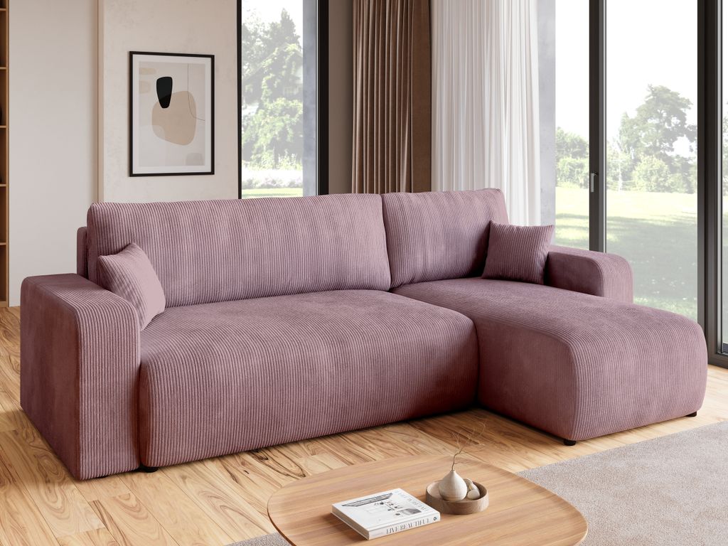 BroMARKT Ecksofa PUMI Schlaffunktion Bettkasten L-Form 125x200 cm Rosa