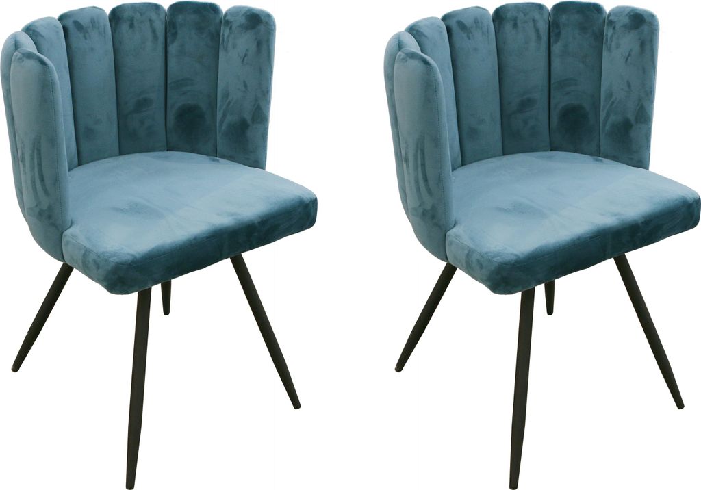 Chaise Ariel Velours Bleu Canard - Lot De 2 Image du produit 