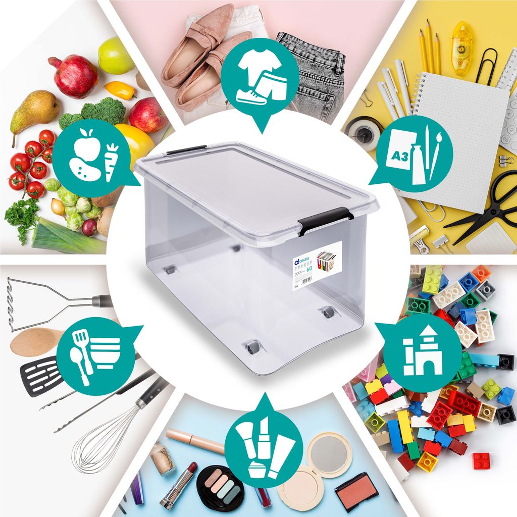 DEUBA® Aufbewahrungsboxen 6 x 60l mit Deckel und Rollen, Produktbild 7