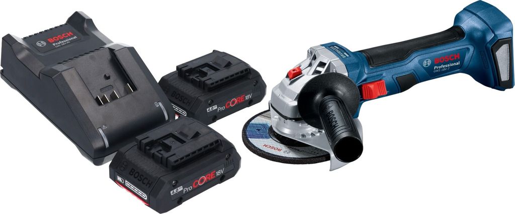 Bosch GWS 18V-7 Professional Akku Winkelschleifer 18 V 115 mm Brushless + 2x ProCORE Akku 4,0 Ah + Ladegerät
