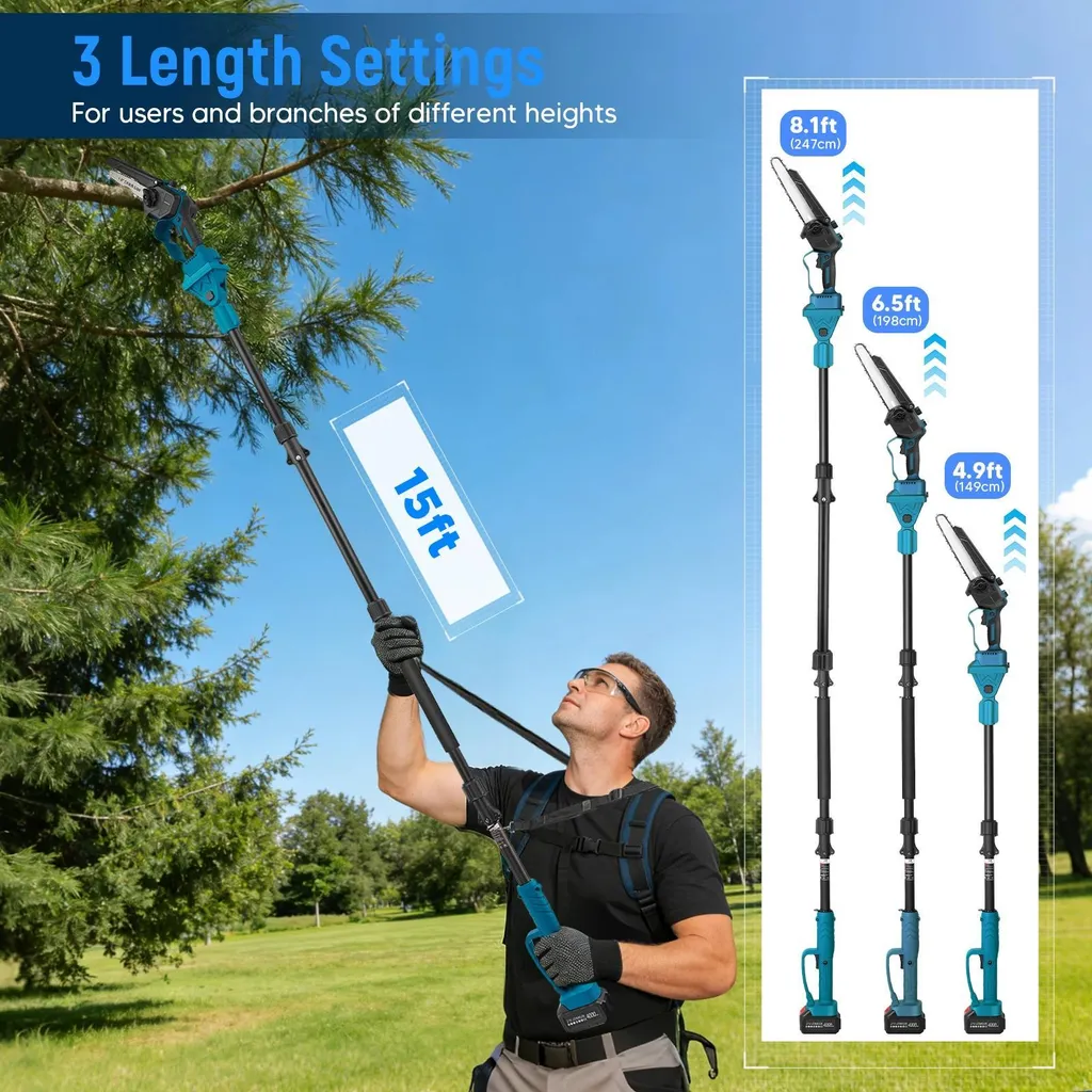 Pack mini-tronçonneuse 2 en 1 sans fil 4000 mAh avec perche ajustable - 3