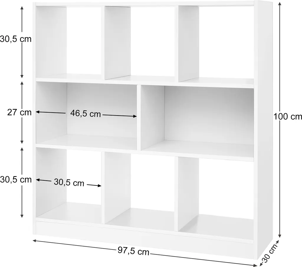 Bibliothèque étagère bois blanc chêne avec compartiments ouverts