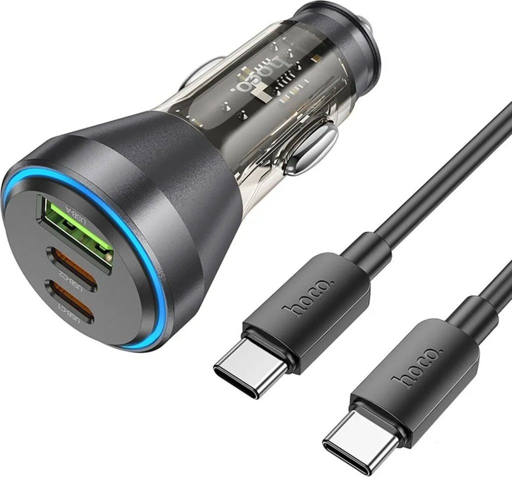 HOCO USB-Autoladegerät QC 18W + 2 x Typ C 30W + Kabel Typ C auf Typ C PD60W NZ12D schwarz